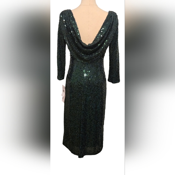 NWT~Papell Studio Elegant 'HUNTER' Green Sequin Cowl-back Dress - Picture 4 of 13